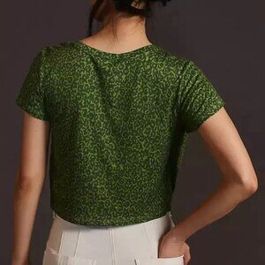 BNWT Anthropologie Leopard Print Cropped Drape Short Sleeve Top Green Size XS